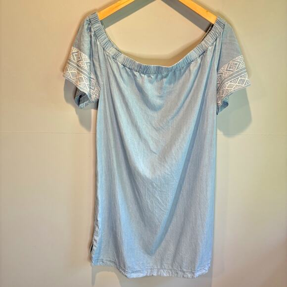Athleta Riviera Off the Shoulder Embroidered Sleeve Chambray Dress - size Medium - Picture 4 of 8